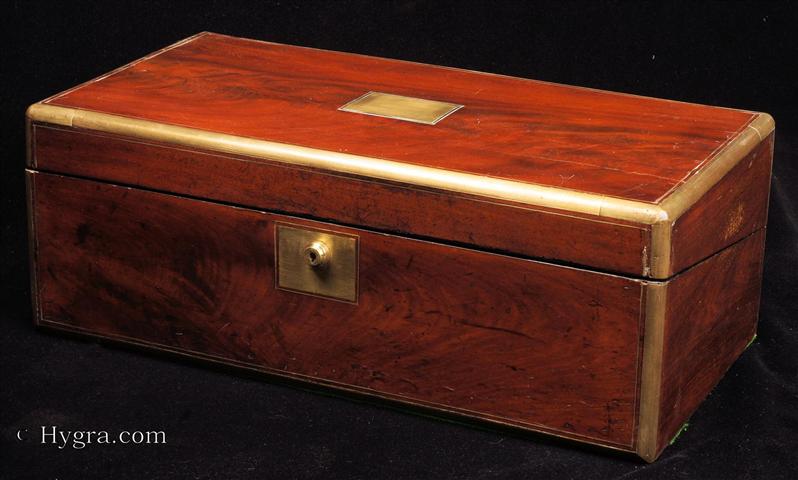 Antique Brass Edged Writing box with Bramah Lock and Secret drawers Circa 1860. Enlarge Picture